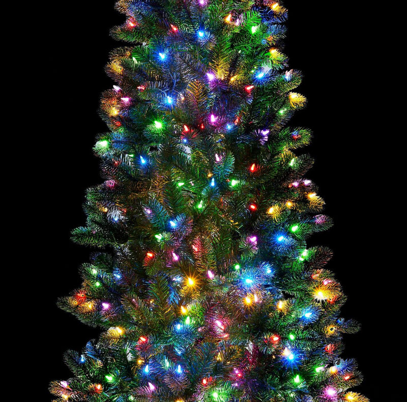 7.5' King Douglas Fir Slim Artificial Christmas Tree with 650 Warm White & Multi-Color LED Lights