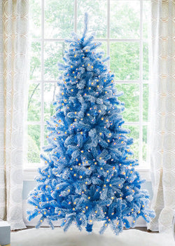 6.5' Duchess Blue Flock Artificial Christmas Tree with 500 Warm White LED Lights
