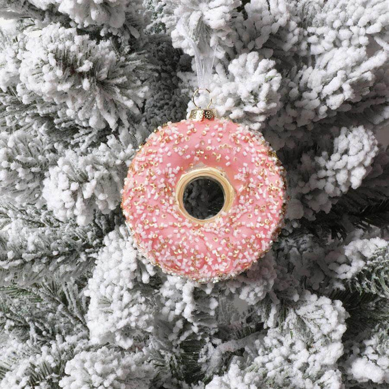 Pink Sprinkled Donut Glass Ornament (4 Pack)