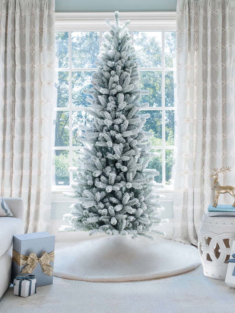 12' King Flock® Slim Artificial Christmas Tree with 1250 Warm White LED Lights