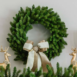 36" King Fraser Fir Wreath with Warm White LED Lights (Plug Operated)