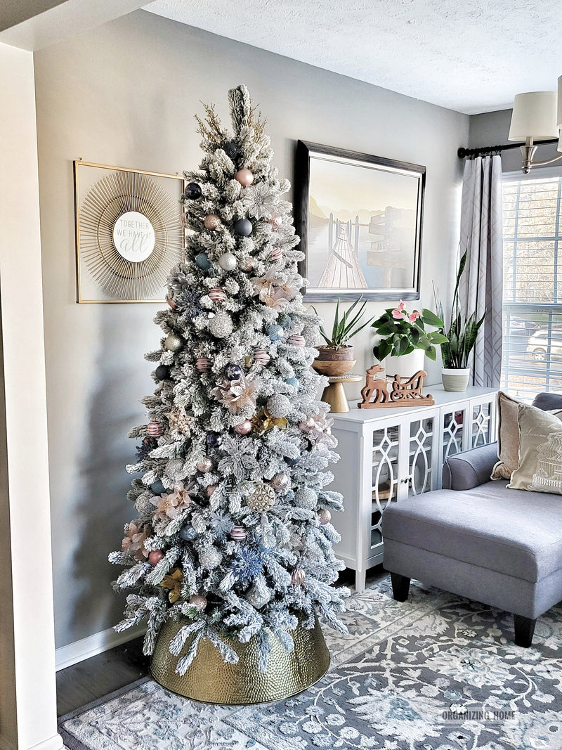 8' King Flock® Slim Artificial Christmas Tree Unlit