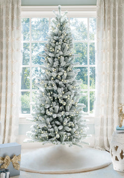 9' King Flock® Slim Artificial Christmas Tree with 900 Warm White LED Lights