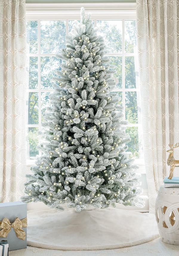 10' King Flock® Artificial Christmas Tree with 1250 Warm White LED Lights