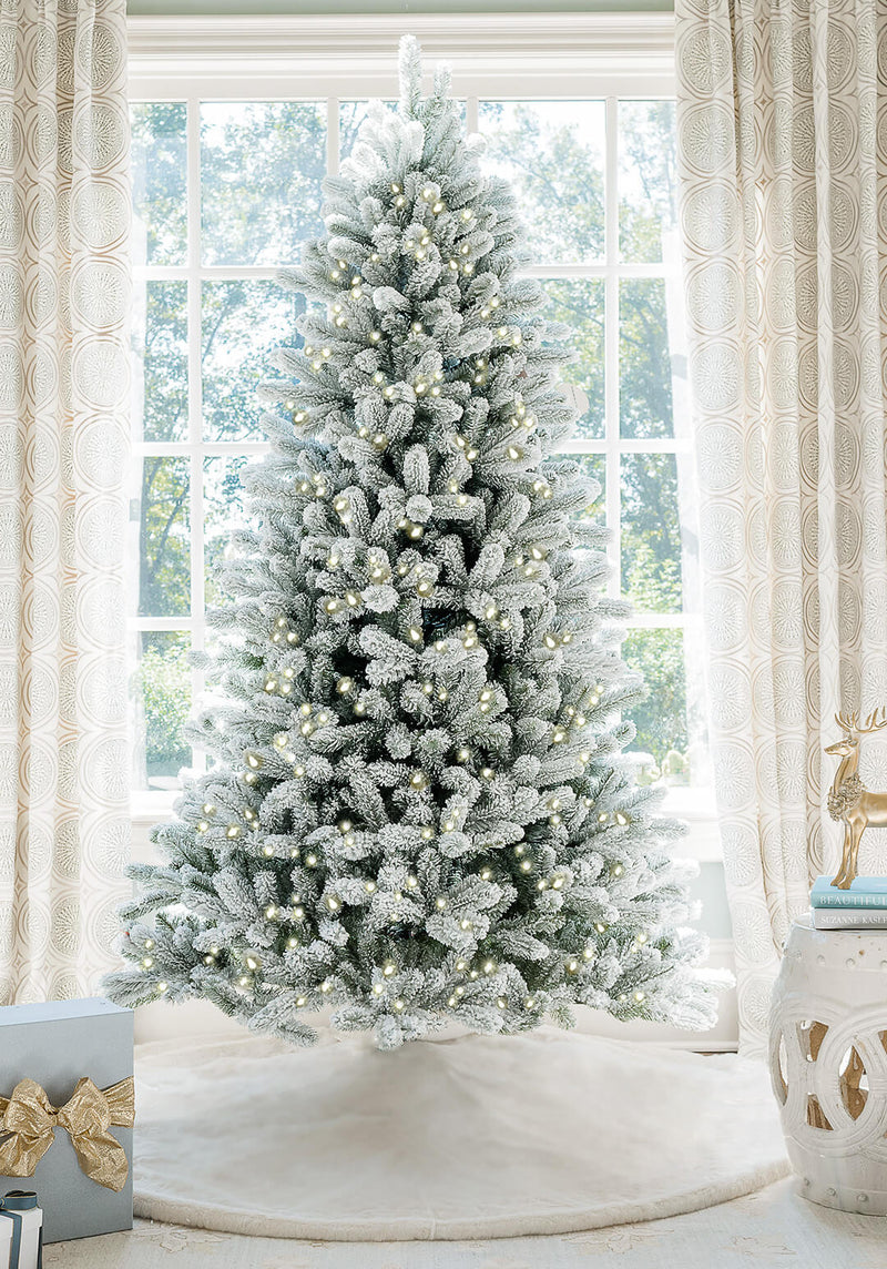 7.5' King Flock® Artificial Christmas Tree with 800 Warm White LED Lights