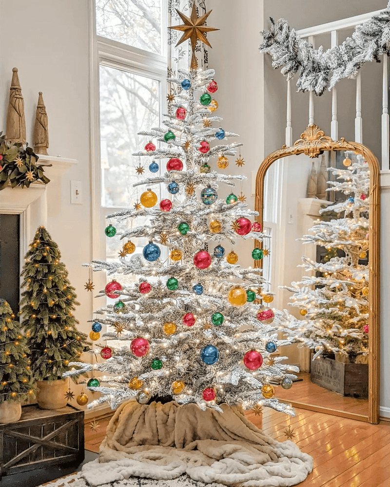 7' King Noble Flock Artificial Christmas Tree with 500 Warm White LED Lights