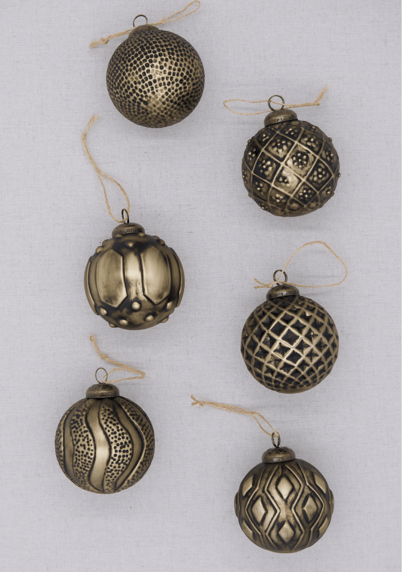 Distressed Bronze Glass Ornament Set (6 Pack)