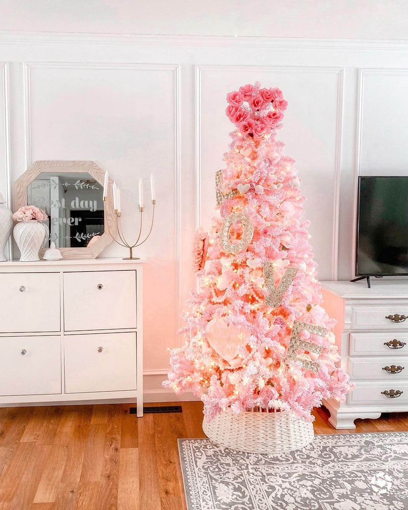 6.5' Duchess Pink Flock Artificial Christmas Tree with 500 Warm White LED Lights