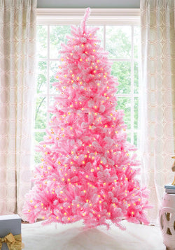 6.5' Duchess Pink Flock Artificial Christmas Tree with 500 Warm White LED Lights