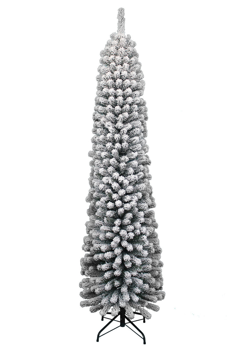 9' Prince Flock Pencil Artificial Christmas Tree with 600 Warm White LED Lights