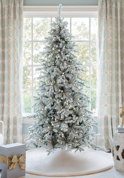 12' Queen Flock® Slim Artificial Christmas Tree With 1200 Warm White LED Lights