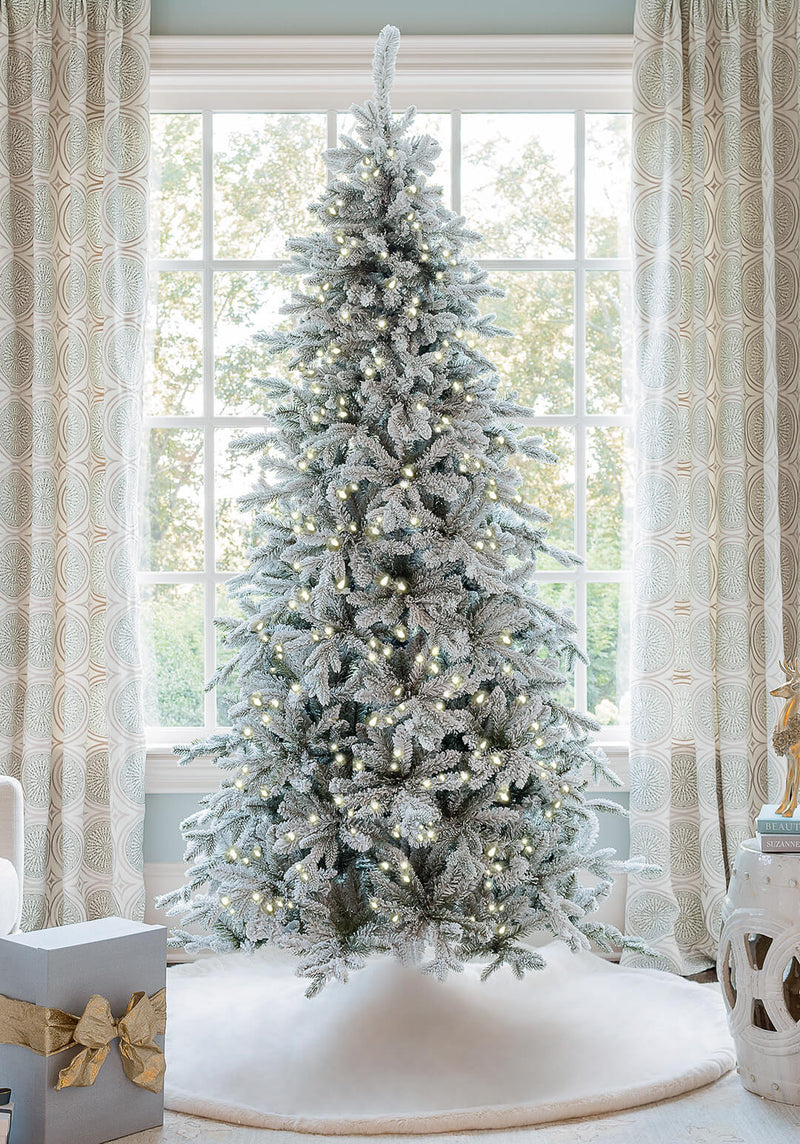 7.5' Queen Flock® Slim Artificial Christmas Tree With 650 Warm White LED Lights