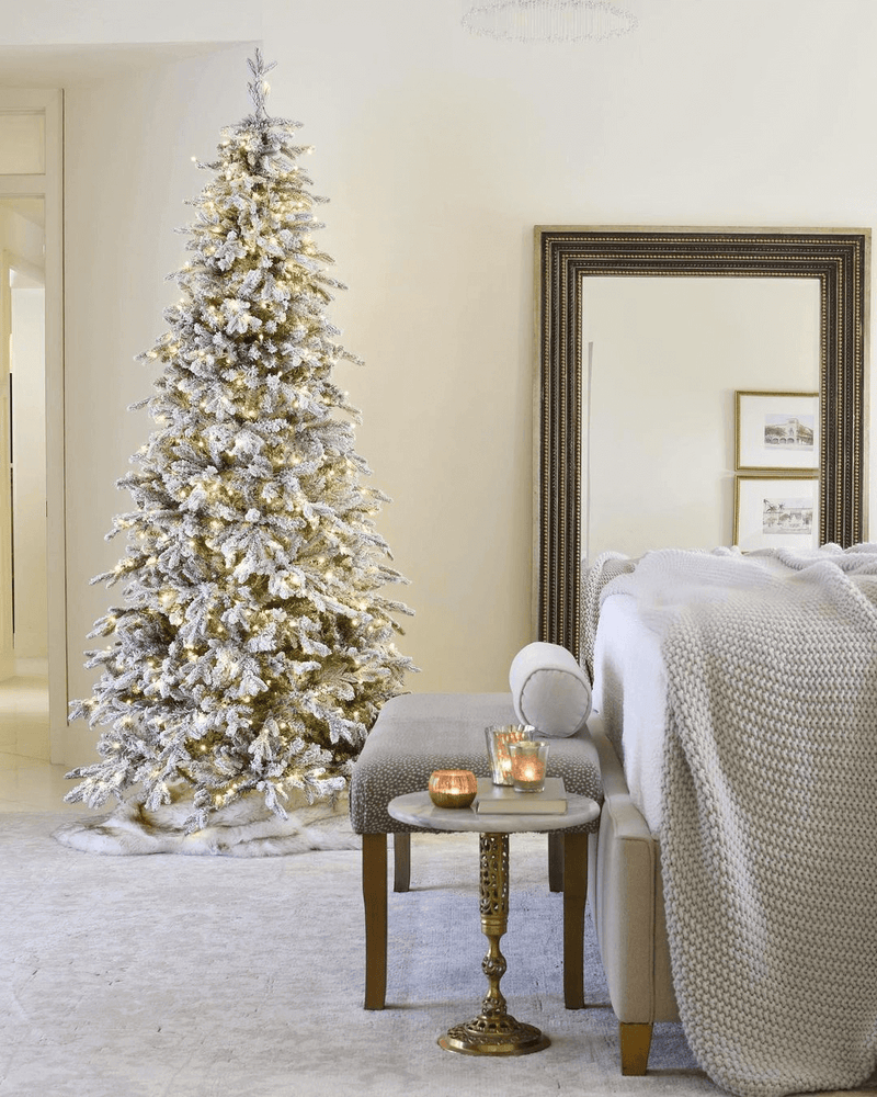 8' Queen Flock® Slim Artificial Christmas Tree With 700 Warm White LED Lights