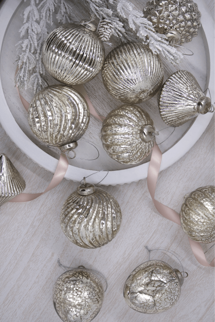 Silver Accents Glass Ornament Set (12 Pack)