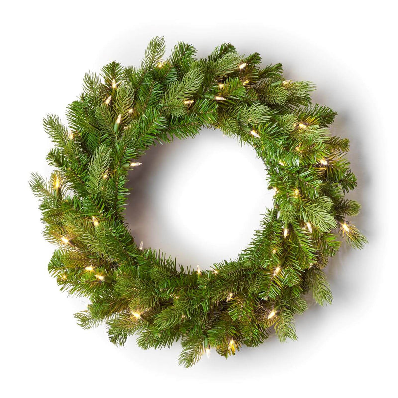 24" Cypress Spruce Wreath with Warm White LED Lights (Battery Operated)