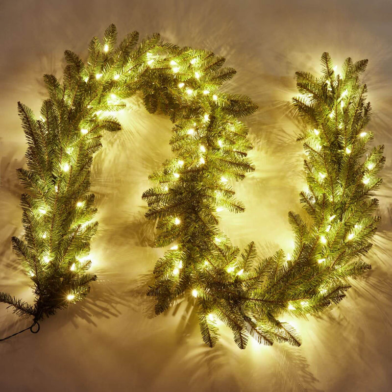 9' x 12" Yorkshire  Fir Garland with Warm White LED Lights (Plug Operated)